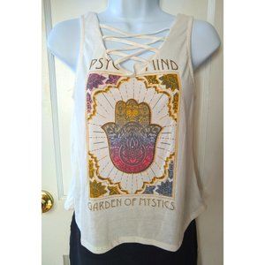 Freeze Women’s MEDIUM Psychic Mind Mystic White Tank With Lattice Front Detail